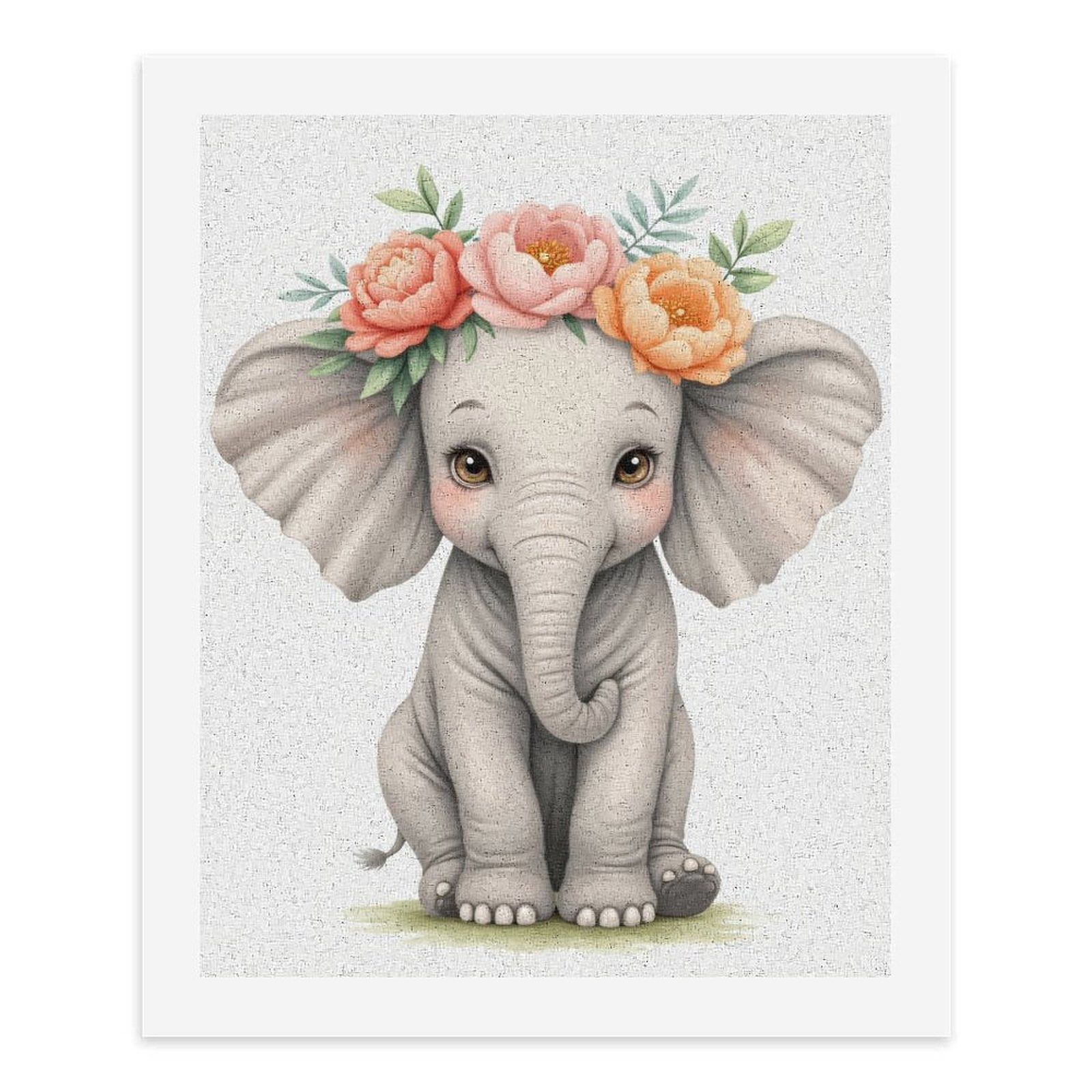 Paint By Numbers Kit for Adults Beginner - DIY Elephant Floral Crown Adorable Art Canvas Painting Kits for Adults, Frameless Paint By Number for Adults for Home Wall Decor 16x20 Inch
