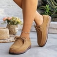 thumbnail image 3 of Womens Loafers Solid Color Lace up Lightweight Boat Shoes Casual Arch Support Slip on Flat Walking Shoes Khaki Size 9, 3 of 8