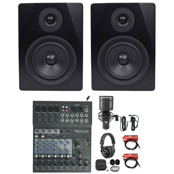 Rockville Home Recording Studio Kit w/ Monitors Mixer/Interface Mic Headphones