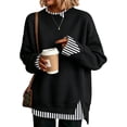 thumbnail image 2 of Womens Fashion Casual Loose Pullover Sweatshirt, Long Sleeve Crewneck Tunic Top with Striped Layered Hem, Two Piece Look, 2 of 4