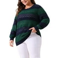 thumbnail image 4 of Agnes Orinda Plus Size Sweaters for Women Casual Long Sleeve Crewneck Lightweight Hollow Knit Pullover Tops 1X Green Blue, 4 of 6