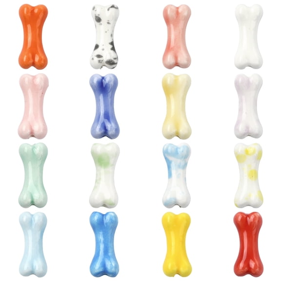 DanLingJewelry 32Pcs Colorful Bone Shape Ceramic Beads Handmade Porcelain Craft Pet Animals Beads for Jewelry Making Bracelets Necklaces