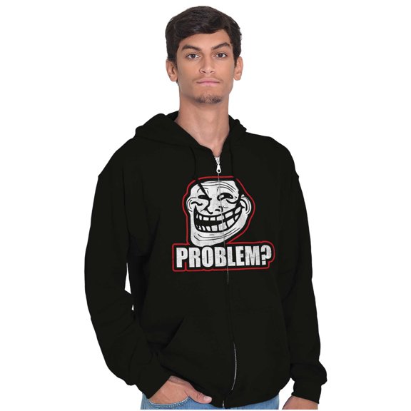 Troll Face Problem Big Smiley Meme Zip Up Hoodie Men's Women's Brisco Brands S