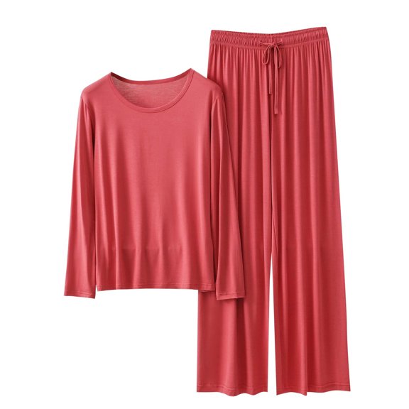 Besolor Women's Pajama Set Casual Soft Crewneck Long Sleeve Shirts and Pants 2 Piece Loungewear Outfits Sleepwear Pjs