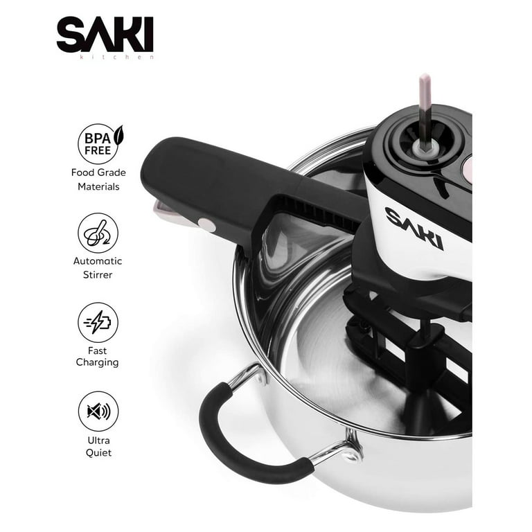 SAKI Automatic Pot Stirrer for Cooking, with 2 speeds, Adjustable, Hands  Free, BPA free, Cordless and Rechargeable (2021 Updated Battery)