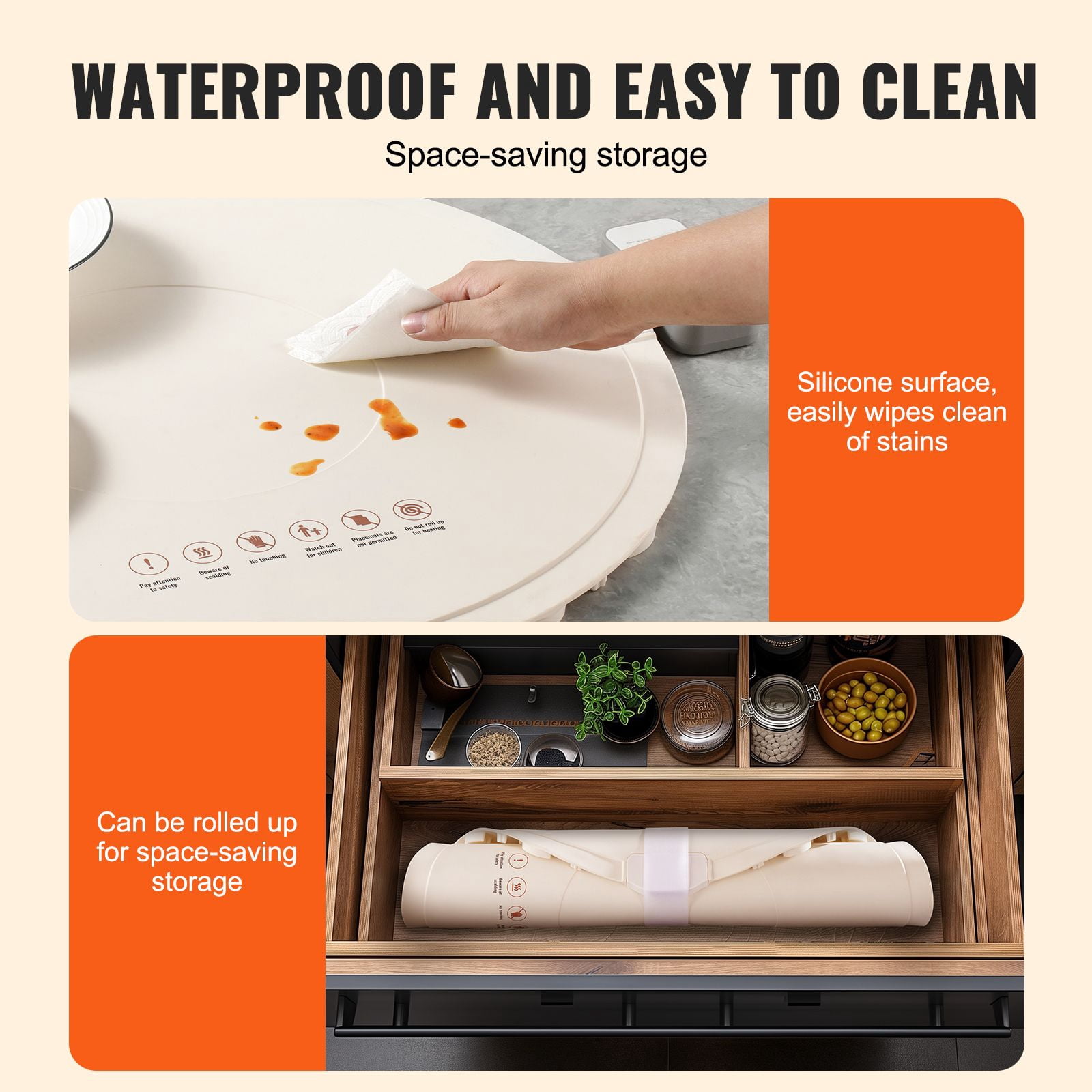 Electric Warming Tray with Touch Screen, 4 Modes & Adjustable Temp, Child Lock & Auto Shut-Off, Silicone Roll-Up Design, for Parties & Daily Dining