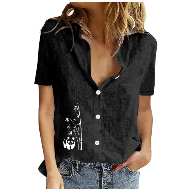 Gibobby Playera de Manga Corta Casual Suave Algodón Casual Suelto Personalidad Impreso Solapa Botón Manga Corta(Negro,M)