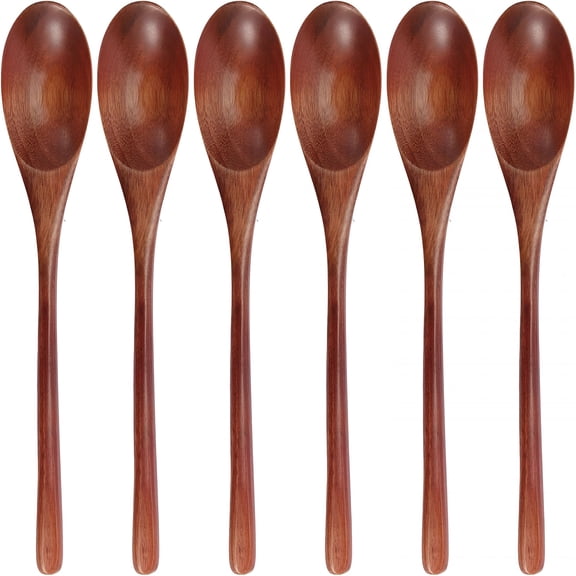 ACDANC Wooden Spoons,6 Pieces 9 Inch Wood Soup Spoons for Eating Mixing Stirring,Long Handle Spoon with Japanese Style Kitchen Utensil,Eco Friendly Table Spoon (9 Inch)