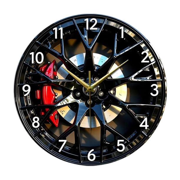 Reloj de pared con forma de rueda de coche, reloj colgante moderno, sin tictac, adorno decorativo de acrílico. 30 cm