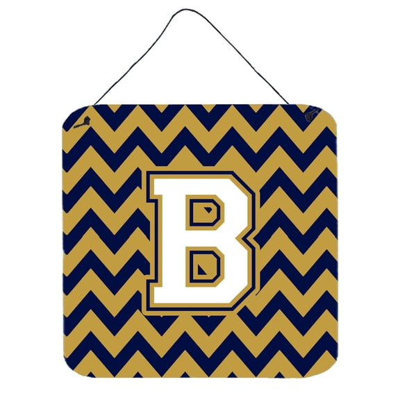 Letter B Chevron Navy Blue and Gold Wall or Door Hanging Prints
