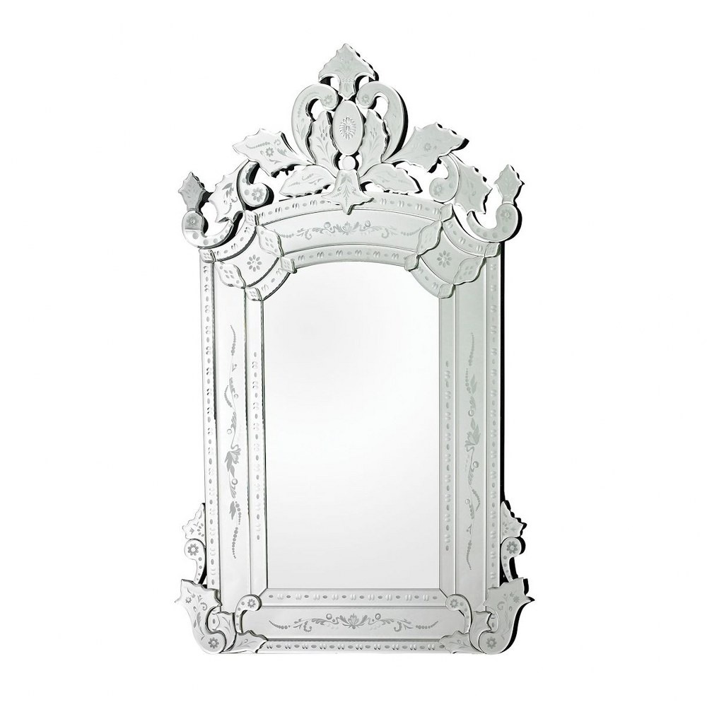 Elegant Rectangular Wall Mirror With Etched Scrolls And