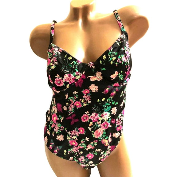 Victoria's Secret Swimsuit One Piece Wicked Black Floral Size X-Large NWT