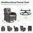 thumbnail image 3 of Planntonneo 3-Piece Outdoor Wicker Swivel Gliders with Side Table, Rattan Bistro Furniture Set, Brown Wicker and Grey Cushions, 3 of 8