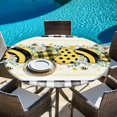 thumbnail image 6 of Bee Daisy Round Tablecloth, Fitted Table Cover with Elastic for 36"-44" Round Tables, Eucalyptus Leaves Botanical Love Plaid Table Cloth Outdoor Indoor Dinning Party Waterproof Tablecloths, 6 of 7
