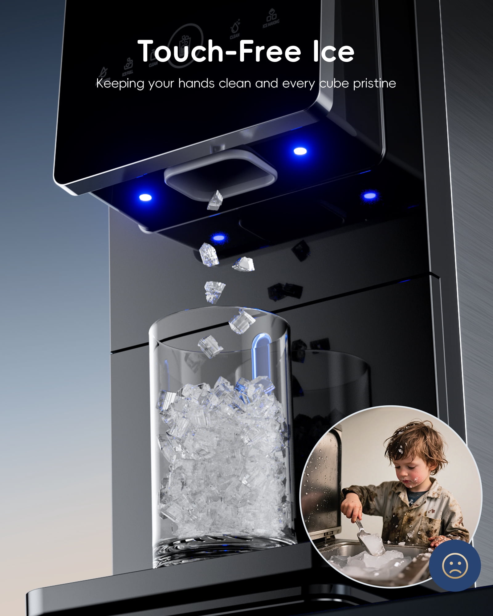 Ecozy Chillio Nugget Ice Makers Dispenser 40 lbs Per Day Pebble Sonic Ice Machine Countertop, Touch-Free Ice, Self-Cleaning, Mistalo Drop Slim for Home Kitchen Office