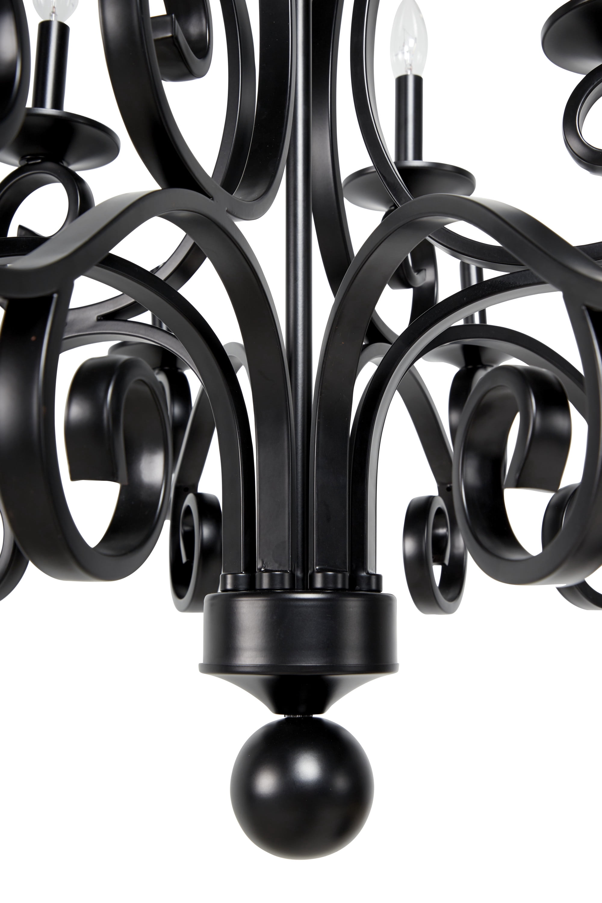 DecMode Large Modern Black Metal Chandelier Pendant Light with Scrolled Arms, 35” x 35”