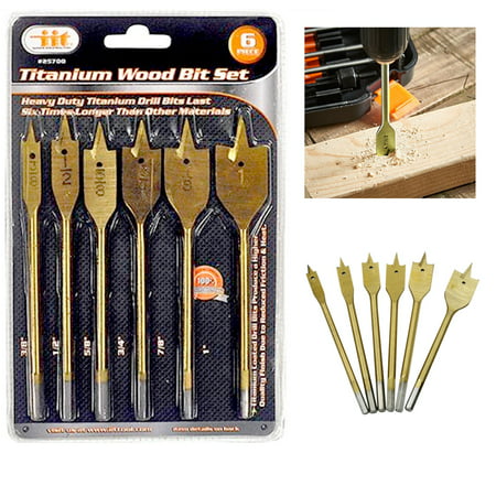 6 Pc Spade Drill Bit Set Paddle Wood Boring Flat Woodworking Titanium Coated (Best Power Drill For Woodworking)