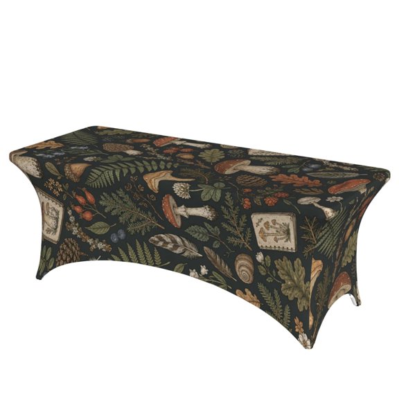 Woodland Foraging Field Doodle Stretch Rectangular Table Cover 6FT Elastic Fitted Tablecloth for Parties, Weddings, Banquets