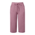 thumbnail image 3 of Bovemsi Capri Pants For Women Daily Elastic Waist Straight Solid Color Casual Pants Pockets 45720 Length Trousers Hiking Pants, 3 of 4