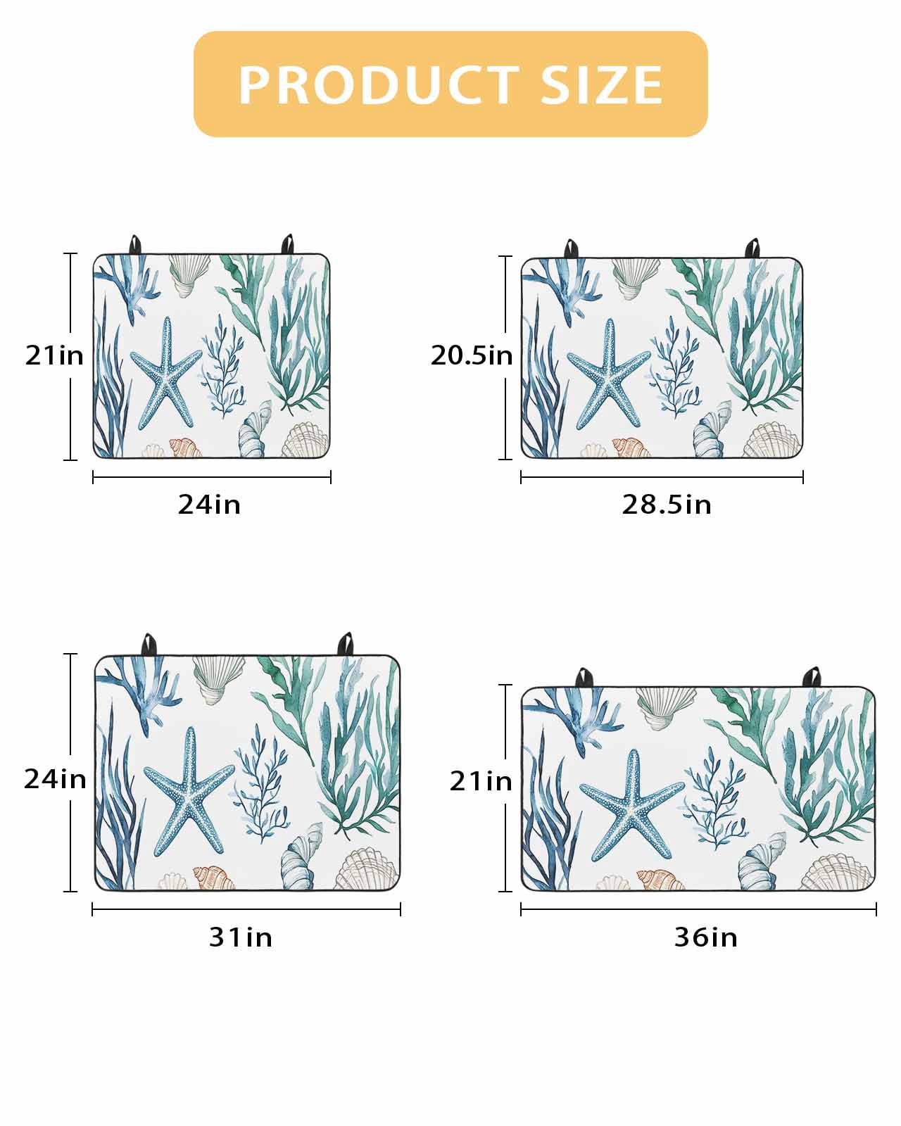 nqOlkjepod Large Induction Cooktop Protector Mat 24"x21", Summer Coastal Stove Top Covers for Electric Stove, Ocean Watercolor Starfish Shell Seaweed Stove Burner Cover Mats, Glass Top Stove Cover