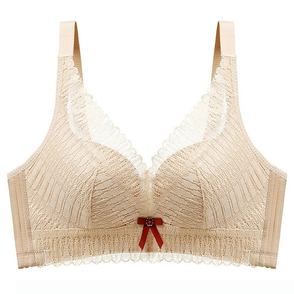 Fatuov Wireless Bras for Women Push-Up Bras Solid Color Lace Underwear for Lounge Bralette Support Bras 40A, Beige