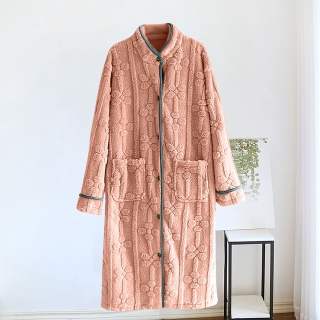 Chemise de Nuit Mi-Longue à Manches Longues et Col Rond pour Femmes, Chaude, d'Hiver, avec Velours