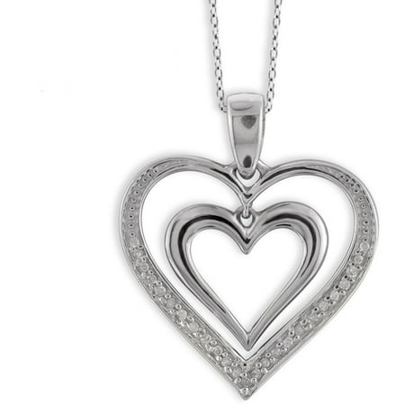JewelersClub 1/10 Carat T.W. White Diamond Sterling Silver Double Open Heart Pendant