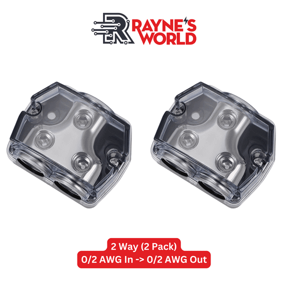 Rayne's World Gray 2 Way Power Distribution Block 0-4 AWG in 0-4 AWG Out for Wiring in Cars, Boats, RVs | For use with Ground or Power wires - 2 Pack