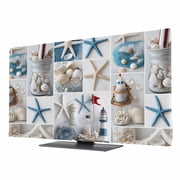 Summer Nautical TV Dust Cover 75 Inch, Starfish Shell Lighthouse Fishing Net Computer Monitor Cover Dustproof Stretchable Indoor TV Screen Protector for LED LCD Universal Monitors