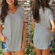 thumbnail image 5 of La nueva manga del cortocircuito del cuello del color sólido V de la camiseta de las mujeres de la m Abody Gris XXXXXL, 5 of 7
