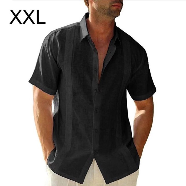 ziyahi Traveling Casual Style Men's Button Down Shirt Summer Pool Party Solid Color Simple Design Slim Fit Tops Daily Clothes Black XXL