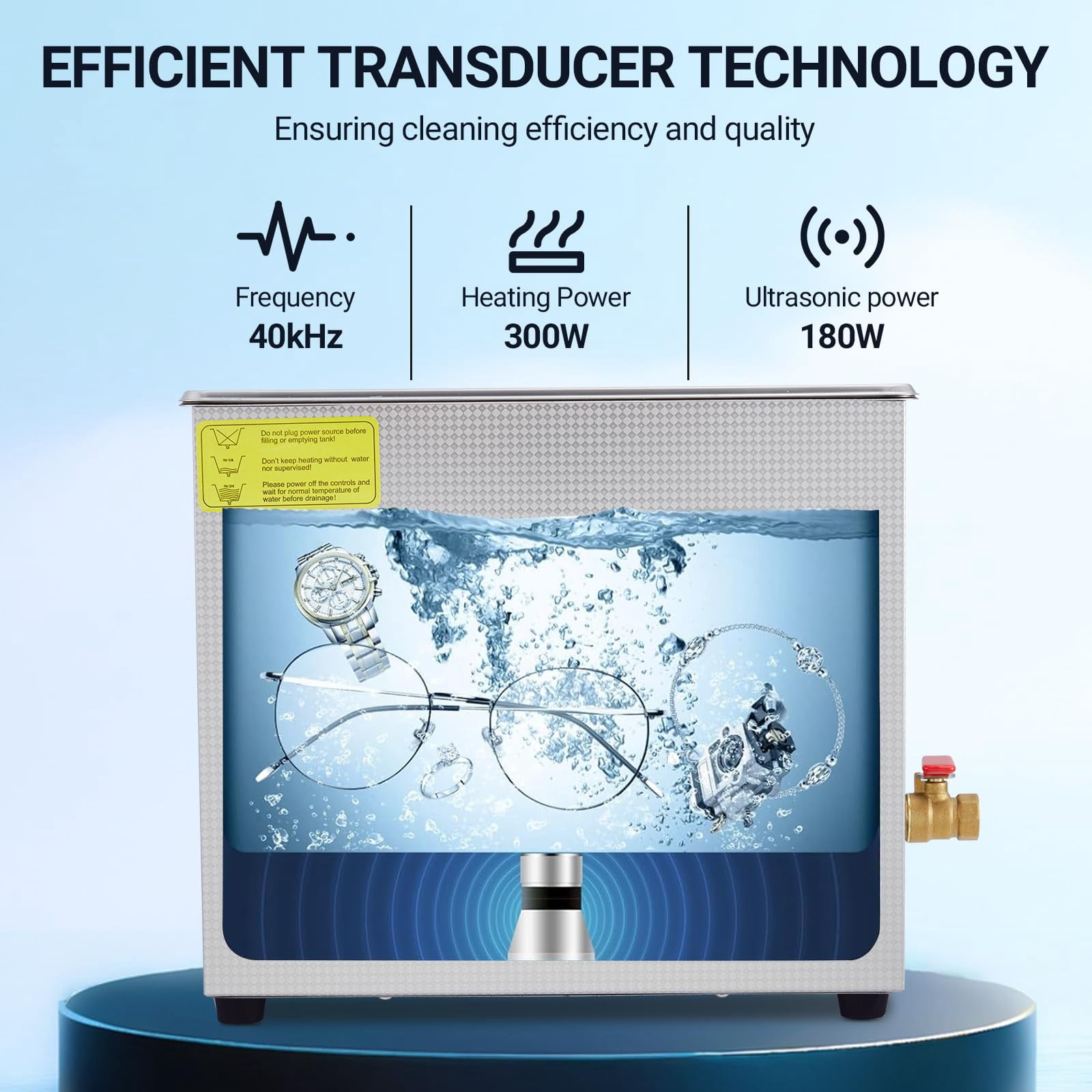 6.5L Professional Ultrasonic Cleaner | Commercial 40kHz with Digital Timer & Heater | for Jewelry, Watches, Eyeglasses & Small Parts Cleaning