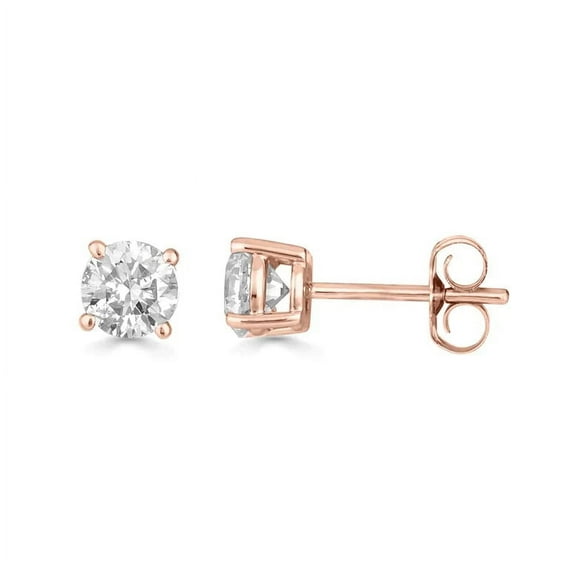 Bonjour Jewelers 10k Rose Gold Created White Diamond Round Stud Earrings 6mm Plated