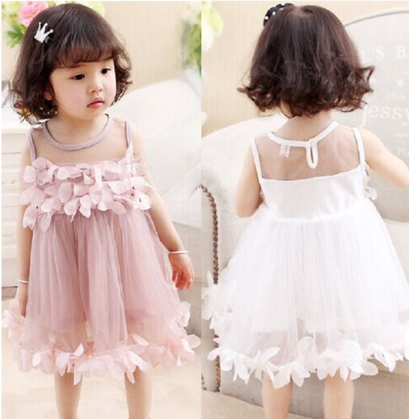 Baby Girls Flower Petals Tulle Formal Bridesmaid Dress Wedding Party Lace Gown 