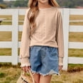 thumbnail image 6 of Efsteb Girls Long Sleeve Shirts Round Neck Cuffs Shrink Long Sleeved Pullover Top Casual Comfy Cute Tops Solid Color Loose Fashion Blouses (Beige,5 Years), 6 of 9