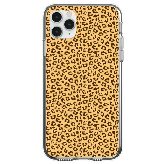 DistinctInk Clear Shockproof Hybrid Case for iPhone 11 (6.1" Screen) - TPU Bumper, Acrylic Back, Tempered Glass Screen Protector - Beige Tan Brown Cheetah Skin Spots