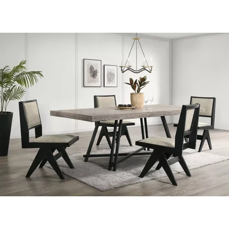 Gorgeous Black Dining Room Furniture Metal Base Dining Table 4x Side Chairs Light Gray Upholstery 5pc Dining Set