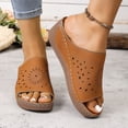 thumbnail image 2 of Women's Hollow Out Wedge Mules Comfortable Platform Sandals Slip On Open Toe Clogs Lightweight Non Slip Beach Slides Brown Size 7, 2 of 8