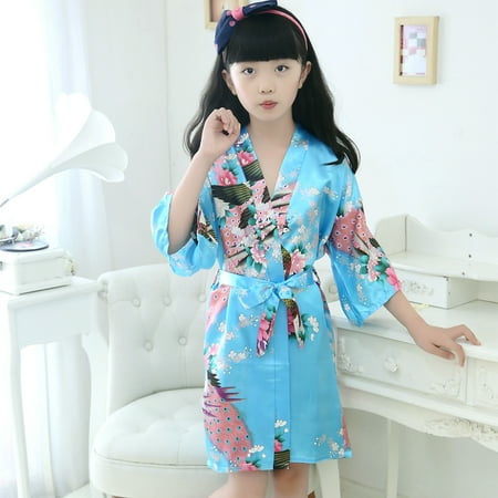

Silk children s peacock kimono nightgown nightgown bathrobe