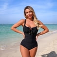 thumbnail image 5 of Minjewel Women's Backless One-Piece Swimsuit with Adjustable Tie Back Detail, Solid Color Slimming High Waist Bathing Suit,Black,L, 5 of 8