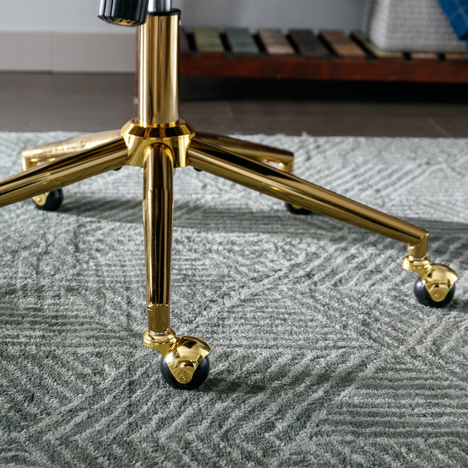 MAYEERTY Velvet Upholstered Office Chair - Tufted Buttons, Golden Metal Base, Adjustable Swivel, Gray