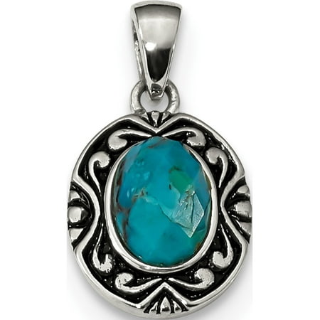 Reconstituted Turquoise Pendant Leslies Fine Jewelry Designer 925 Sterling Silver Rhodium/Oxidized w/Reconstituted Turquoise (11.8x20.8mm) Pendant Gift ()