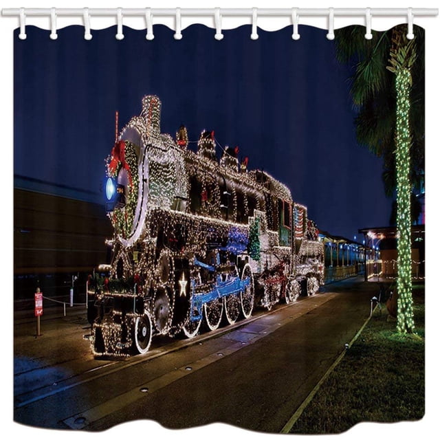ABPHQTO El tren de vapor retro de Navidad está cubierto con tela de poliéster ligera Cortina de ducha de baño 160x180 cm