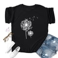 thumbnail image 5 of Summer Casual T Shirts for Women Dandelion Print Breathable Tee Crewneck Short Sleeve Ladies Top Black XXL, 5 of 5