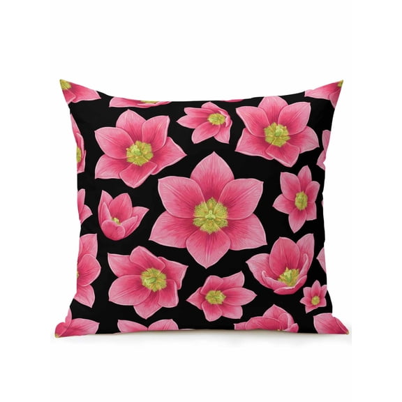 1 Pack Outdoor Throw Pillow, Pink Flowers Waterproof Pillow with Insert Included, Botanical Budding Blooms Floral Plants Decorative Accent Cushion Sofa Pillows for Patio Porch, 18 x 18 In