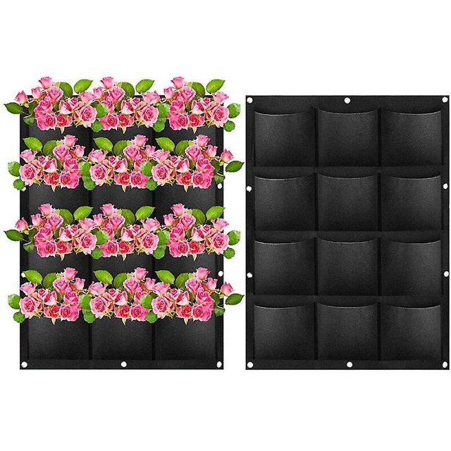 Bolsa para plantas con 12 bolsillos, macetero vertical montado en la pared, macetero colgante con para jardín, balcón, patio, oficina, decoración del hogar (negro) 2 piezas 60X80cm -