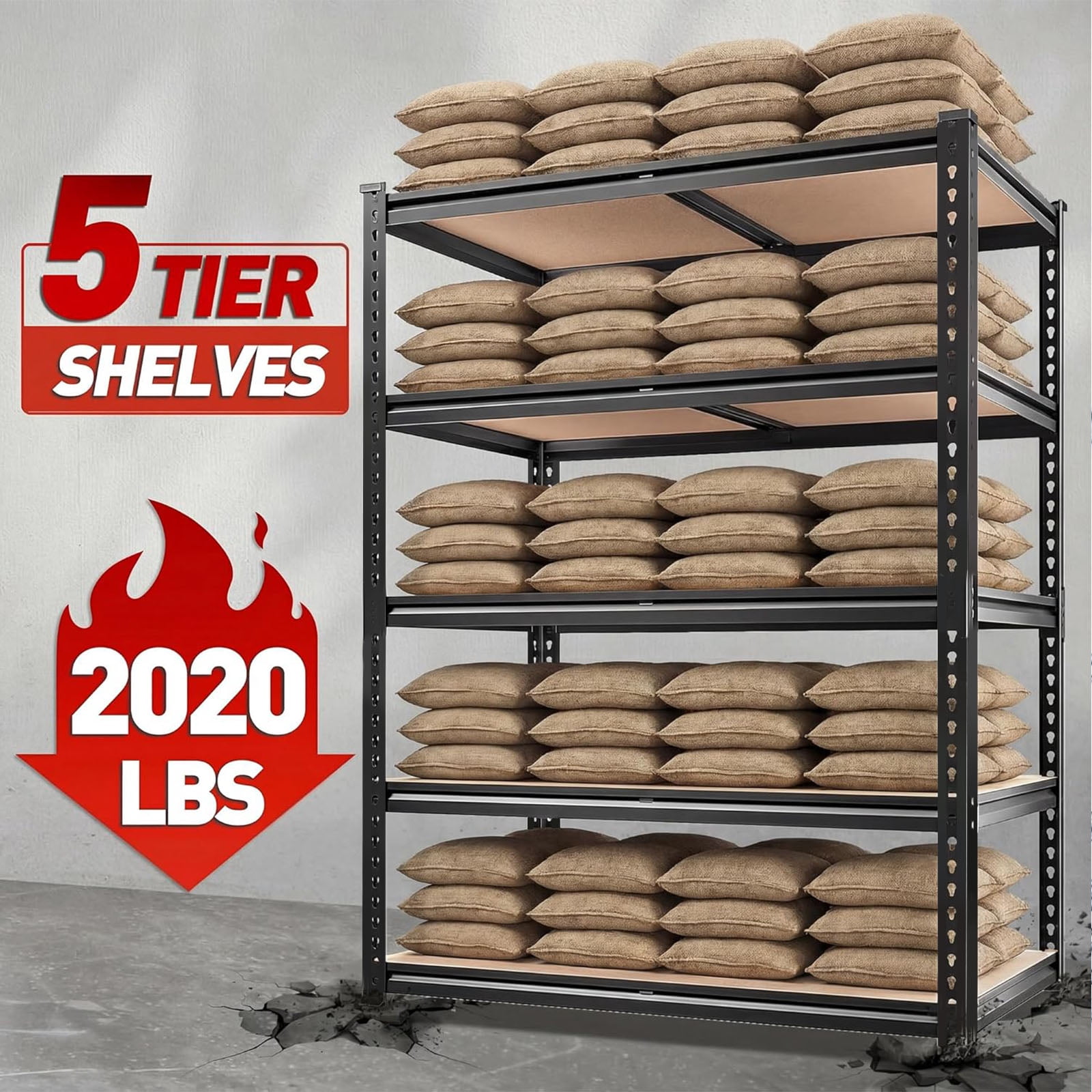 59/70.8-inch storage rack, 5 adjustable shelves, 2000-pound load capacity, special pattern design, high material hardness