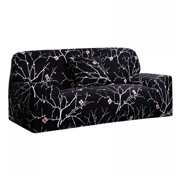 AUQ Stretch Spandex Sofa Slipcover for 4 Seater,Black White Branches X-Large