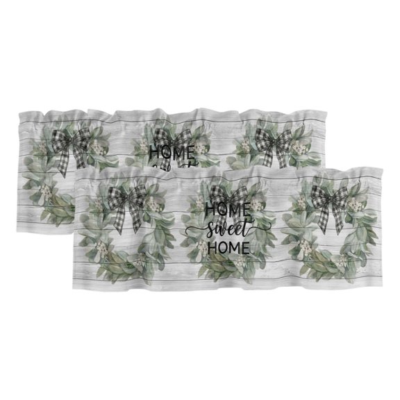 Farmhouse Leaves Curtain Valances for Windows, Kitchen Valance Window Treatments Panel 2 Pack, Florals Country Vintage Gray Wood Rod Pocket Short Curtains for Bathroom Bedroom 42 x 12 Inch
