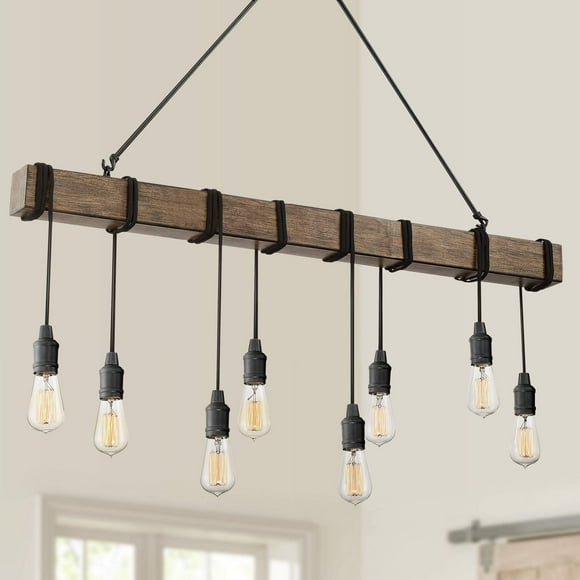 Possini Euro Design Tomas Lot Suspendu en Bois Noir 42 1/4 Pouces Grand Style Industriel Rustique 8 Lumières pour Salle à Manger Maison Salon Cuisine Entrée Chambre